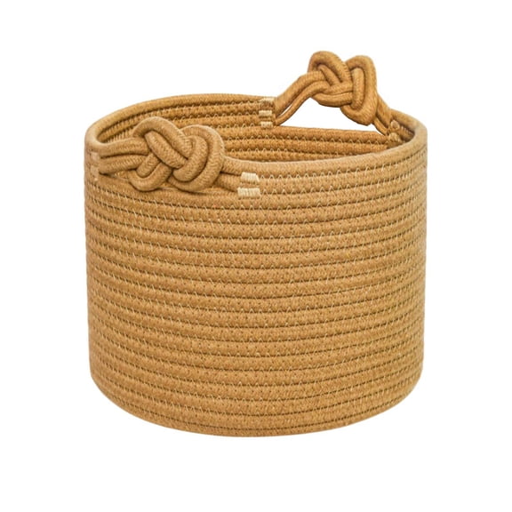 Small Rope Basket with Handles Woven Storage Basket for Organizing Cute Round Decorative Box for Shelf Snack Storage Living Room Bedroom Toys 11.8 x 7 Inch