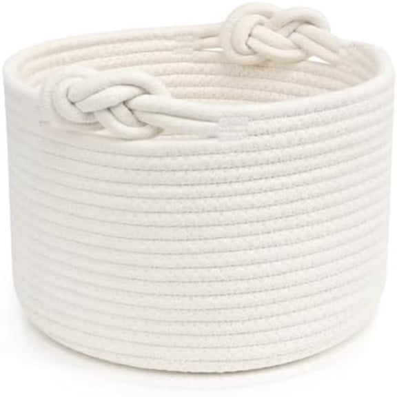 Small Rope Basket,Shelf Storage Baskets for Organizing,Cute White Storage Basket,Round Decorative Box for Kids,Woven Rope Storage Snack Storage Area Decorative Boxes Aesthetic -9.4’’*7.1’’