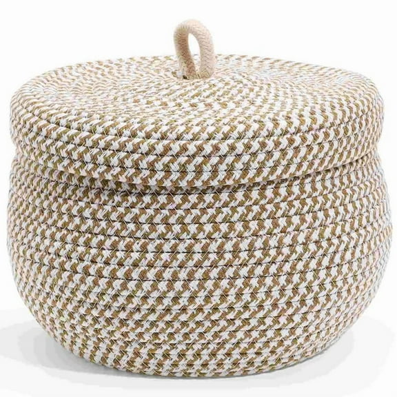Small Rope Basket with Lid Small Round Woven Storage Basket with Lid for Organizing Small Decorative Toy Basket