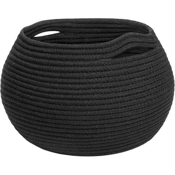 Small Rope Storage Basket, Black Round Baskets for Socks, Dog Toys, Towels, Cute Baby Basket for Living Room, Bedroom, Nursery, Towel Baskets for Bathroom, 10 x 8.3 inches