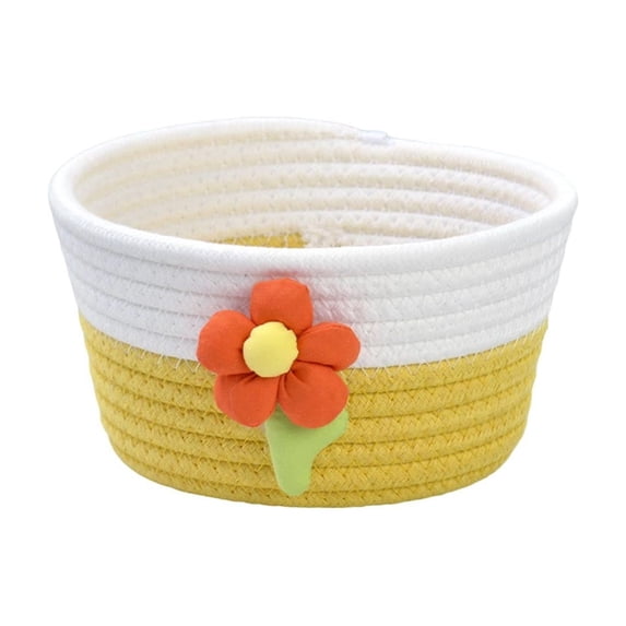 Small Rope Woven Storage Basket for Home Office for Organizing Makeup Keys, Cute Decorative Bins for Desktop Use Yellow