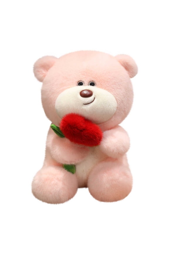 Small Rose Bear Plush Toy Mini Teddy Bear with Flower Valentine Gift Cute Desk Decoration Office Plushie Miniature Stuffed Animal Romantic Present Keychain Buddy