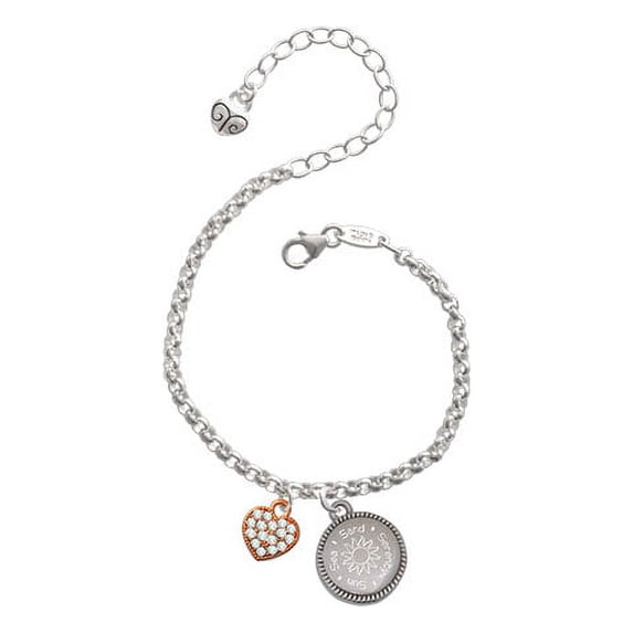 Small Rose Goldtone Heart with Clear Crystals Sun Sea Sand Serenity Engraved Bracelet