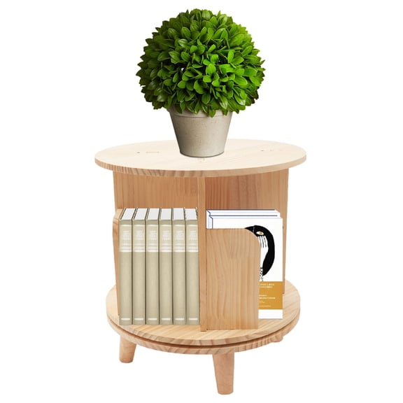 Small Rotating Bookshelf with Legs, Pine Wood Silent Mini Desktop Bookshelf Organizer Wooden Storage Bookshelf Desk Supplies Organizer for Small Spaces Open Book Shelves for Home