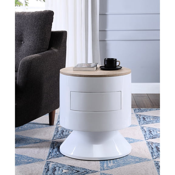 Small Round Accent Table | Display Decor and Keep Clutter Away | High - Gloss Wood Craft | Fully Assembled for Convenience