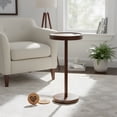 thumbnail image 1 of Small Round Accent Table with Phone Holder & Coasters - Natural Wood Finish, 1 of 9