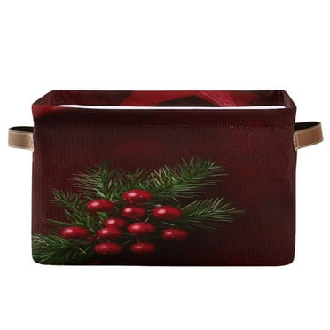 Small Round Christmas Ornaments Foldable Storage Basket,Canvas Fabric Foldable Storage Bins with Handles Open Home Storage Bins Boxes for Toy Book Shelf Closet Baskets