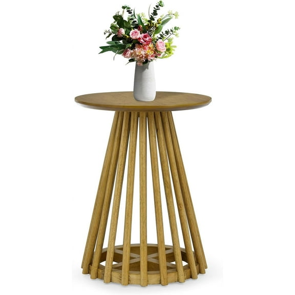 Small Round Coffee Table, 15.7 Inch Modern Wood Side End Circle Table with Cross Base Solid Wood for Living Room Office