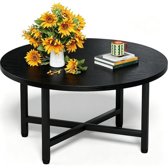 Small Round Coffee Table 23.6" Diameter, Black Modern Center Table for Living Room, Compact Circular Design for Small Spaces & Apartments