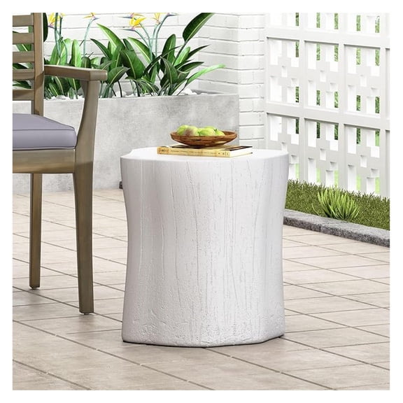 Small Round Coffee Table, Outdoor Tree Stump Side End Sofa Table, MGO Lightweight Concrete for Living Room Oxide Decorative Furniture for Apartment, Home Office Antique White
