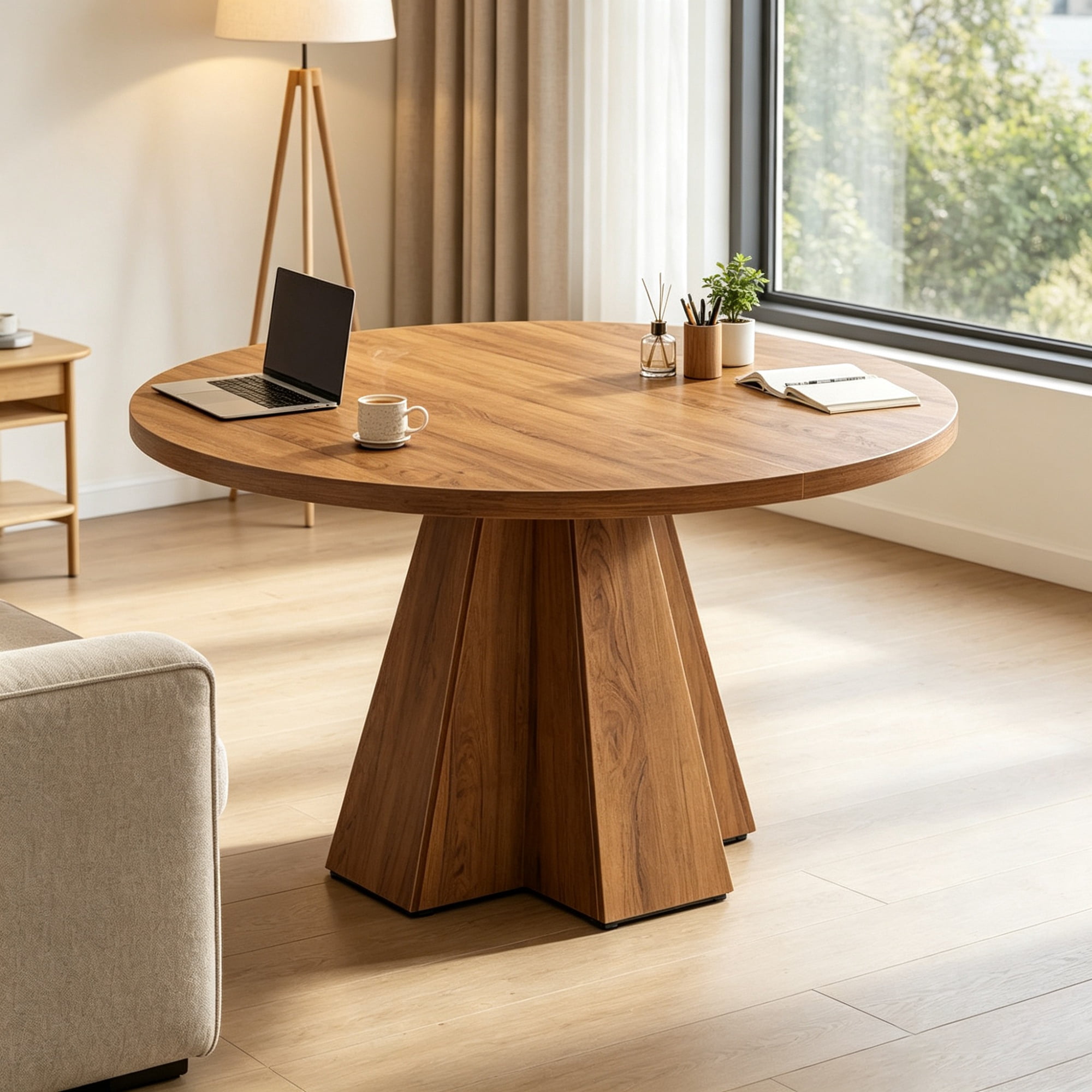 Small Round Conference Table, Durable Meeting Table with Reinforced Tabletop