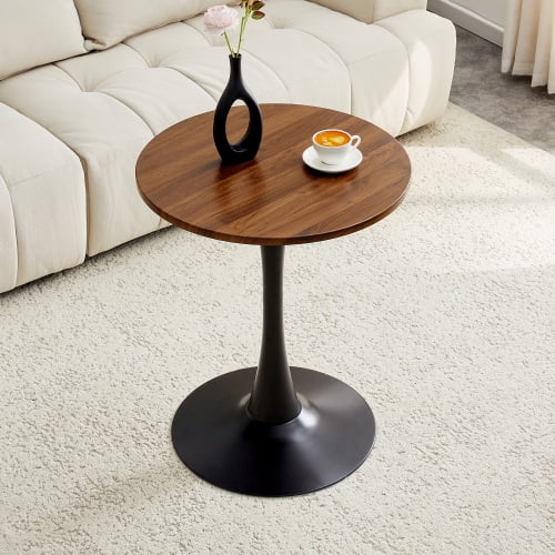 Small Round Dining Table, 23.6" Kitchen Table for 2 People, Modern MDF Top & Pedestal Base, Walnut Tulip Table for Small Space Apartment