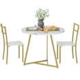 thumbnail image 1 of Small Round Dining Table Set for 2, Wood Marbled Tabletop with Steel Frame, White and Gold, 1 of 7