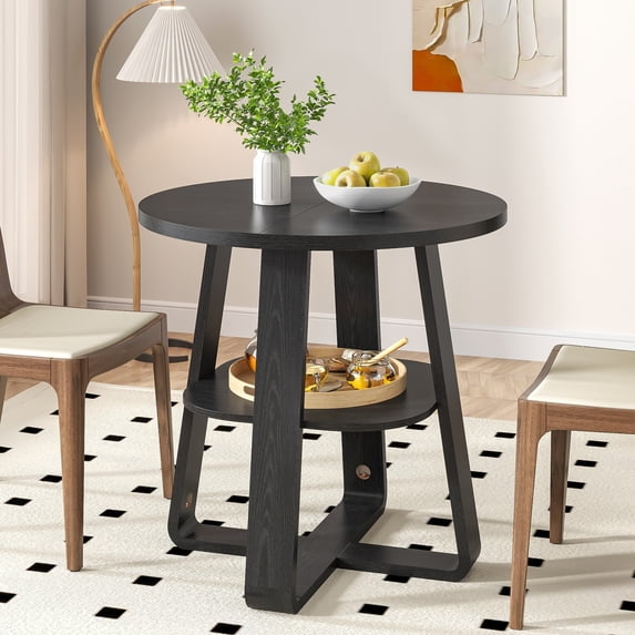 Small Round Dining Table for 2-4, Farmhouse Kitchen Table with Open ...
