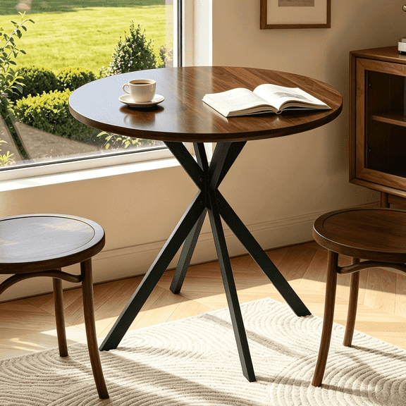 Small Round Dining Table for 2-4 People, 31.7" Modern Round Kitchen Table, Space-Saving Table for Living Dining Room, Coffee ,Apartment