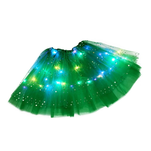 Small Round Dot Led With Light Skirt Luminous Sequin Tutu Skirt Adult Puffy Skirt, Sequin Sleeveless Carnival Skirt Green