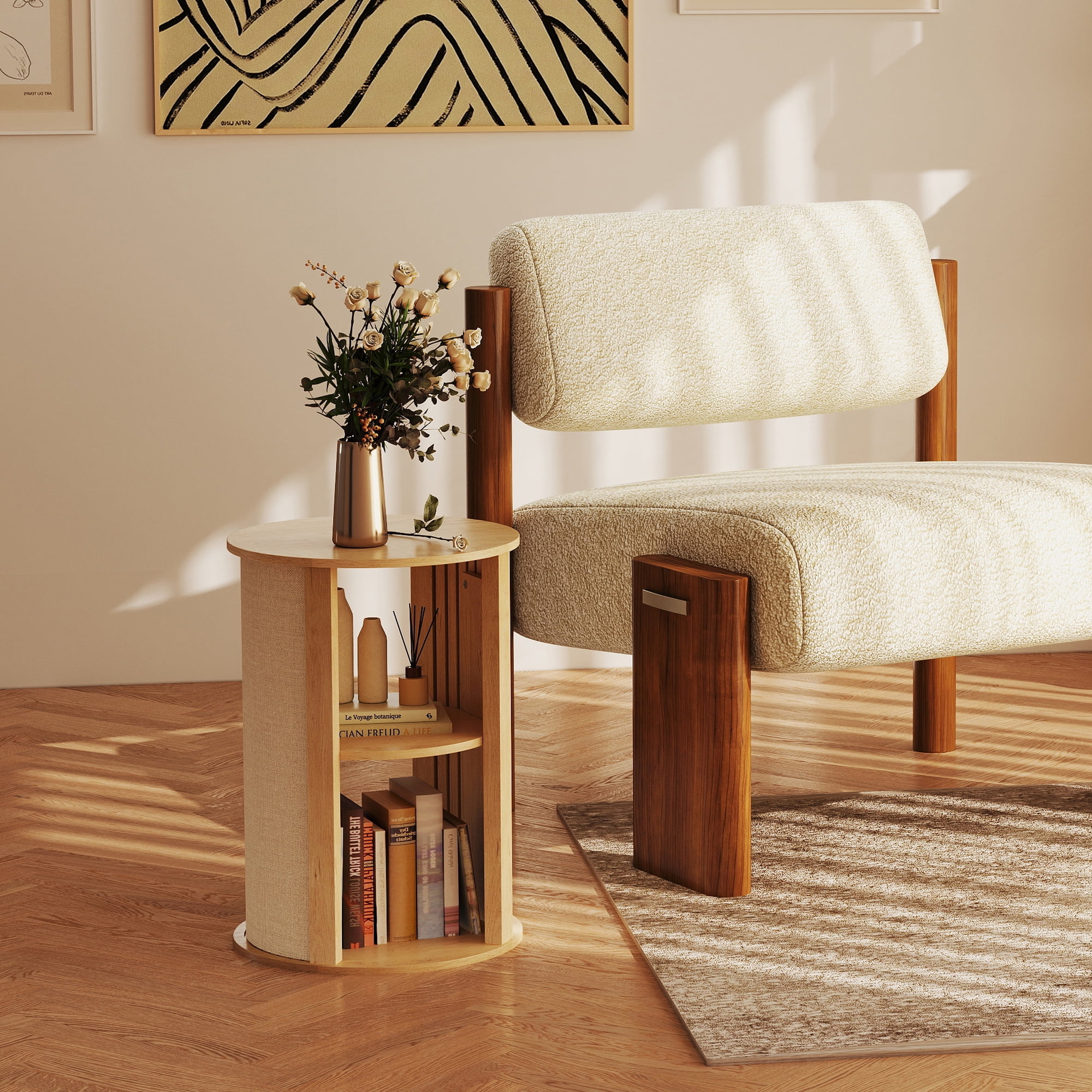 Small Round End Table, 2-Tier Side Table with Storage, Nightstand with ...