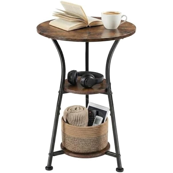 Small Round End Table for Narrow and Small Space, 3-Tier Round Accent Couch Beside Table, Modern Side Table Corner Sofa Table Nightstand for Living Room Bedroom