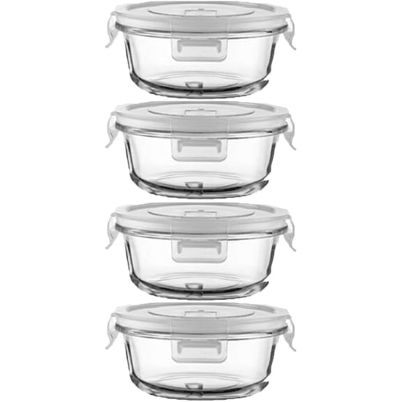 Small Round Glass Food Containers with lids, 12oz Round Food Storage Containers with Lid, 1.5 Cup Small Glass Food Containers with Lid BPA-Free, Microwave, Dishwasher, Freezer Safe (4 Pack)