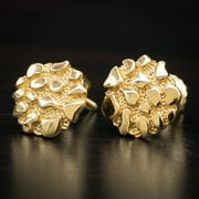 Men's Small Circle Shape 14K Yellow Gold Plated Solid 925 Sterling Silver Screw Back Post Round Nugget Hip Hop Post Stud Earrings For Men