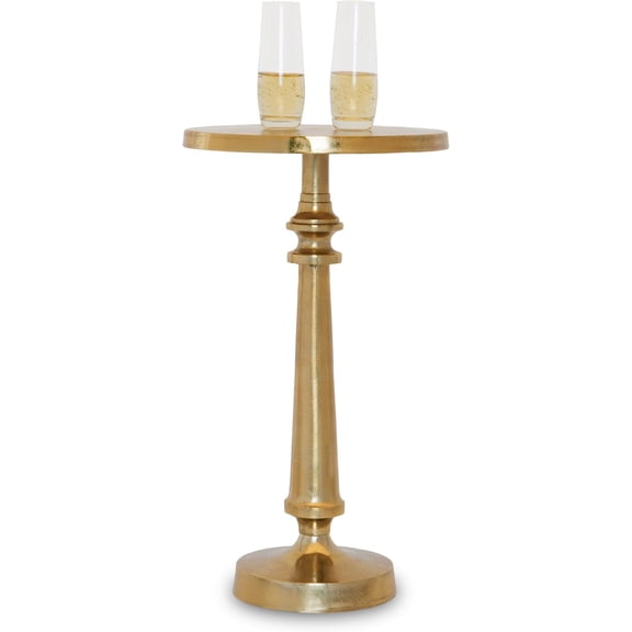 Small Round Gold Side Table by Objet DArt, Accent, End, Pedestal, Martini, Cocktail and Drink Table for Living Room and Small Spaces, Petra Vintage Metal Brass Style Decor, 21 Height