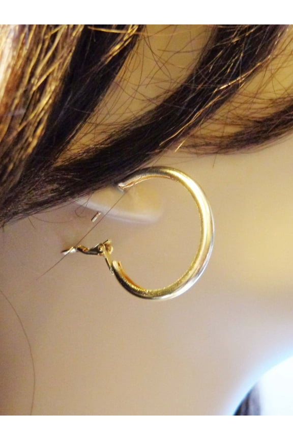 Small Round Hoop Earrings Gold Tone Shiny Tube Hoops 1 inch Hoops