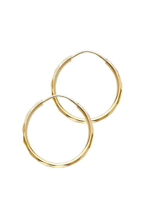 Small Round Hoops Solid 14k Yellow Gold Diamond Cut Endless Style Polished Finish Fancy 17 x 1.5 mm