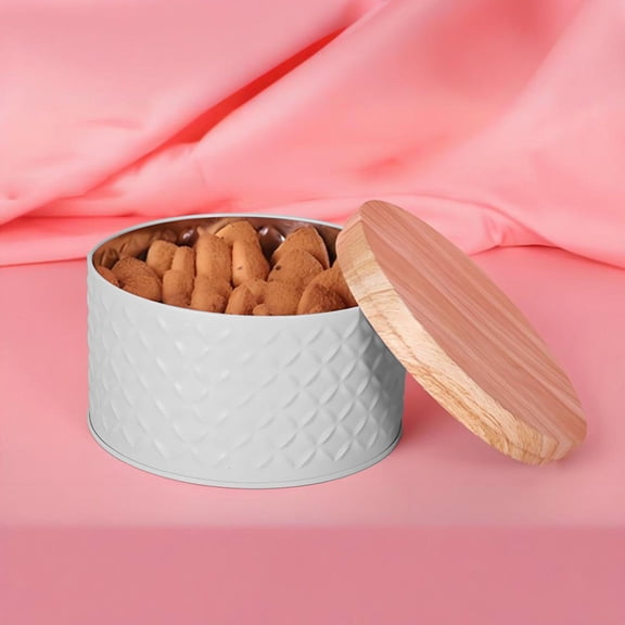 Small Round Iron Storage Boxes, 3.9 Inch Metal Cookie Containers with Lids, Decorative Tins for Snacks and Baked Goods in Home Kitchen and Pantry