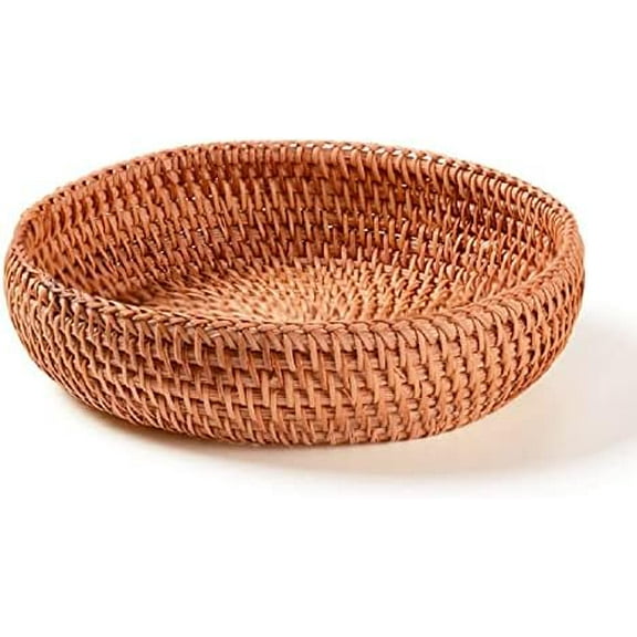 Small Round Key Bowl Woven Key Basket for Entryway Table Wicker Storage Basket for Remote Control, Wallet, Cell Phone, Catch All Bowl Tray for Small Item Display Basket for Candy Cracker and More