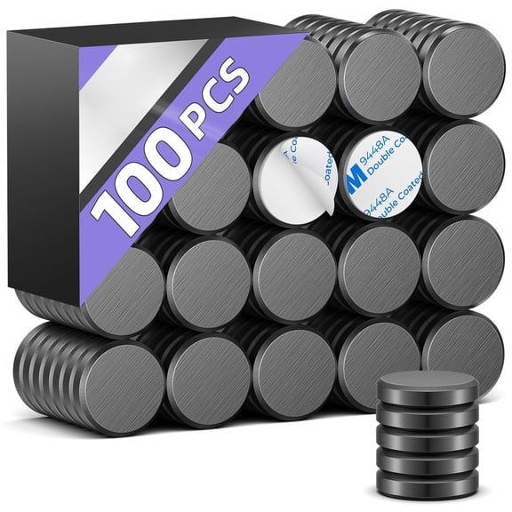 Small Round Magnets 100Pcs with Adhesive Backing, 0.7 x 0.12 Inch Ceramic Magnets for Crafts DIY Science Fridge Whiteboard Office, Durable and Scratch Resistant, Black