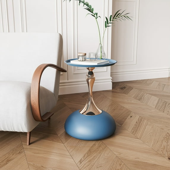 Small Round Metal End Table, 14.96" Vintage Pedestal Accent Table for Small Spaces, Living Room, Bedroom