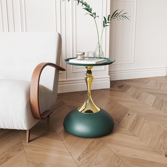 Small Round Metal End Table, 14.96" Vintage Pedestal Accent Table for Small Spaces, Living Room, Bedroom