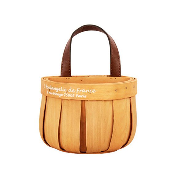 Small Round Natural Woodchip Wooden Decorative Storage Basket with Handle Wood Chip Material Fruit Basket