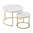 thumbnail image 1 of Small Round Nesting Coffee Tables, 23.6 Inch Metal Frame Set, Vintage Nightstand & End Table for Bedroom, White/Gold, 1 of 10