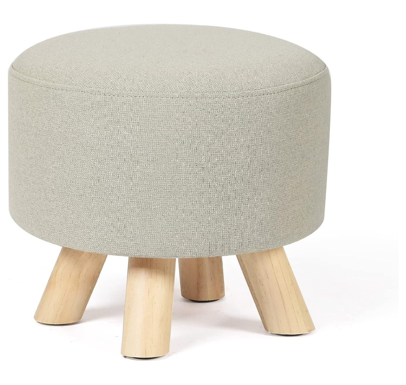 Asense Small Round Ottoman Footrest – Linen Upholstered Stool With Anti-Slip Legs - View #9