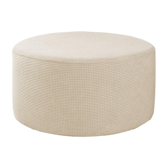 Small Round Ottoman Slipcover Footstool Footrest Cover Removable Living Room - Beige, 48-55cm