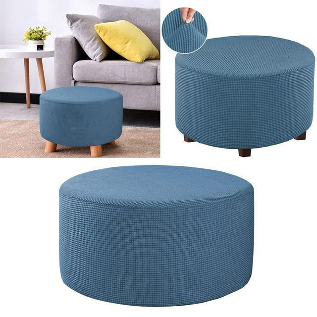 Small Round Ottoman Slipcover Footstool Footrest Cover Removable Living Room - Blue, 48-55cm 13Blue
