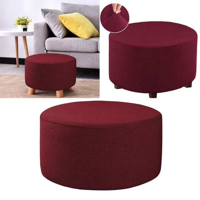 Small Round Ottoman Slipcover Footstool Footrest Cover Removable Living Room - Red, 48-55cm 12 Red