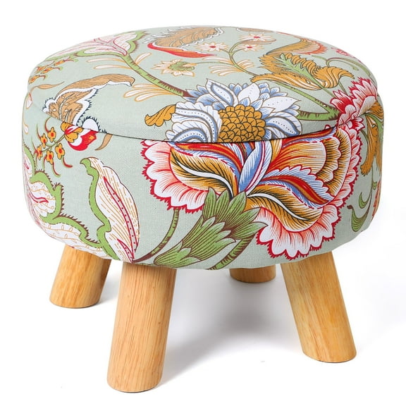 Small Round Ottoman with Storage, Modern Round Footrest with Soft Padded Seat, Teddy Velvet Footstool with Wood Legs, Accent Small Table or Plant Stand for Hallway, Living Room