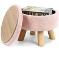 thumbnail image 1 of Small Round Ottoman with Storage, Ottoman Foot Rest in Teddy Velvet, Footstool with Wood Legs and Soft Sponge,Small Accent Table or Plant Stand for Living Room, Bedroom, Couch, Enterway(Pink), 1 of 8