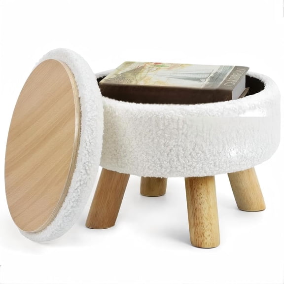 Small Round Ottoman with Storage, Soft Sponge Ottoman Foot Rest Under Desk with Leg, Velvet Foot Stool for Living Room, Bedroom, Couch, Entryway (Grey)