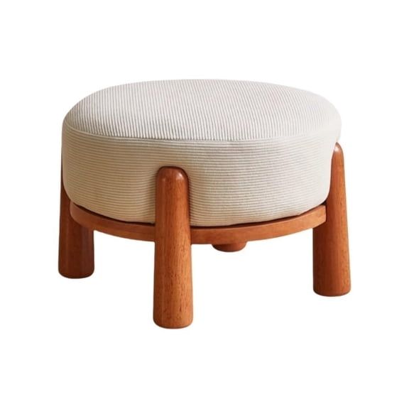 Small Round Ottoman With Wooden Legs, Soft Cushioned Foot Rest Stool, Low Footstool For Living Room, Bedroom, Entryway & Home Office