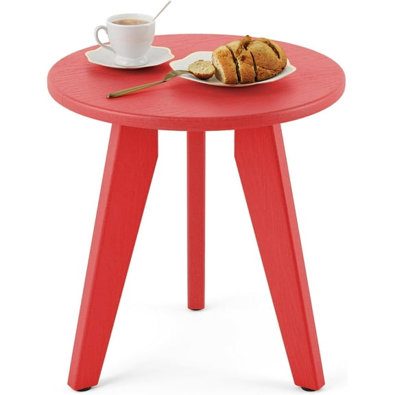 Small Round Outdoor Side Table Weather-Resistant HDPS Material 15.8 Inch Diameter 16.7 Inch Height Red