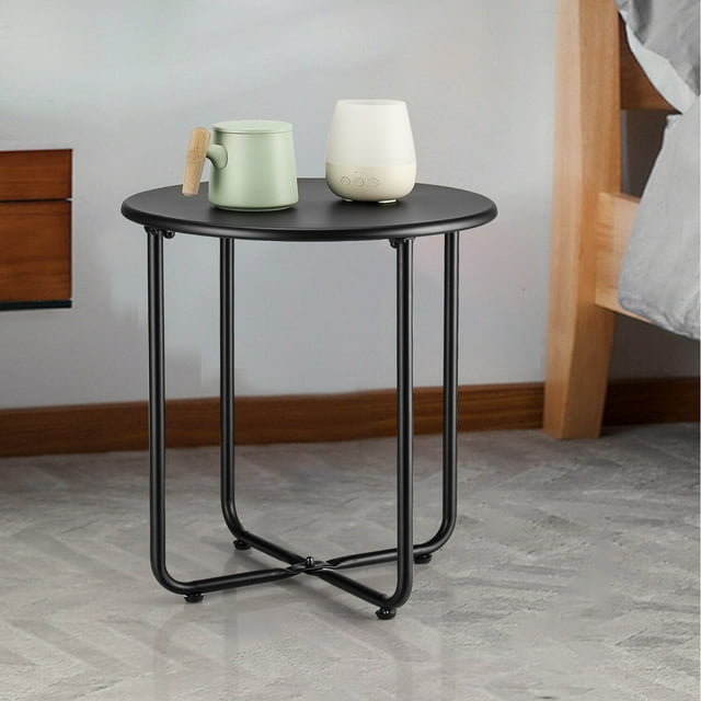 Small Round Patio Metal Side Snack Table, Accent AntiRust Steel Coffee