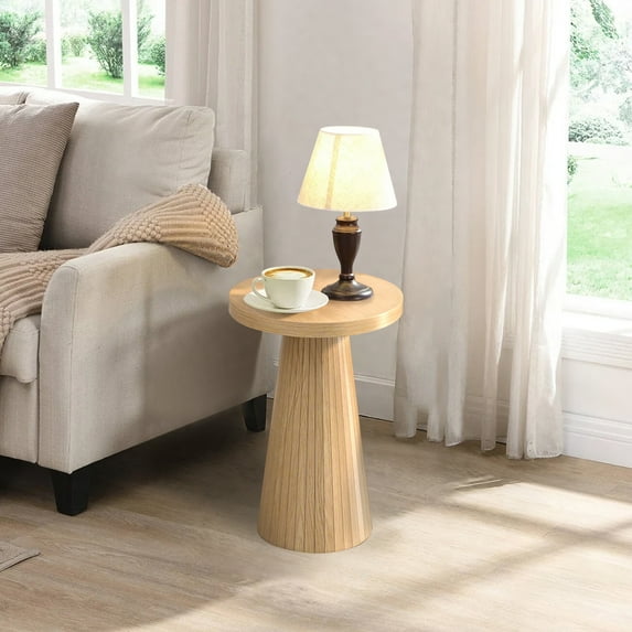 Small Round Pedestal End Table Fluted Drink Table Martini Table Accent Side Table for Living Room