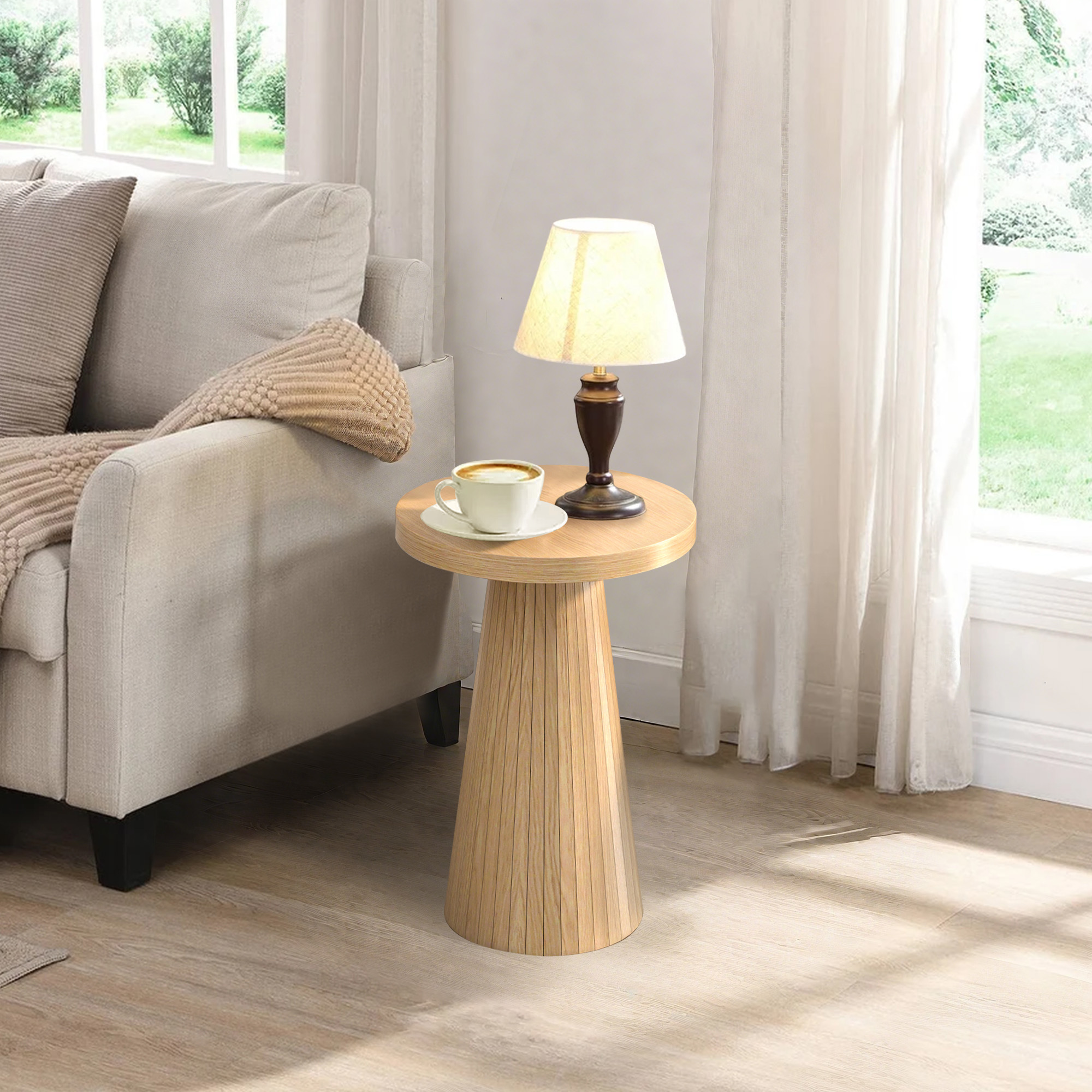 Small Round Pedestal End Table Fluted Drink Table Martini Table Accent Side Table for Living Room