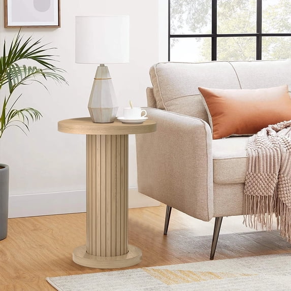 Small Round Pedestal Side Table, Drink Table for Small Spaces, Modern Accent Table, Wood Color