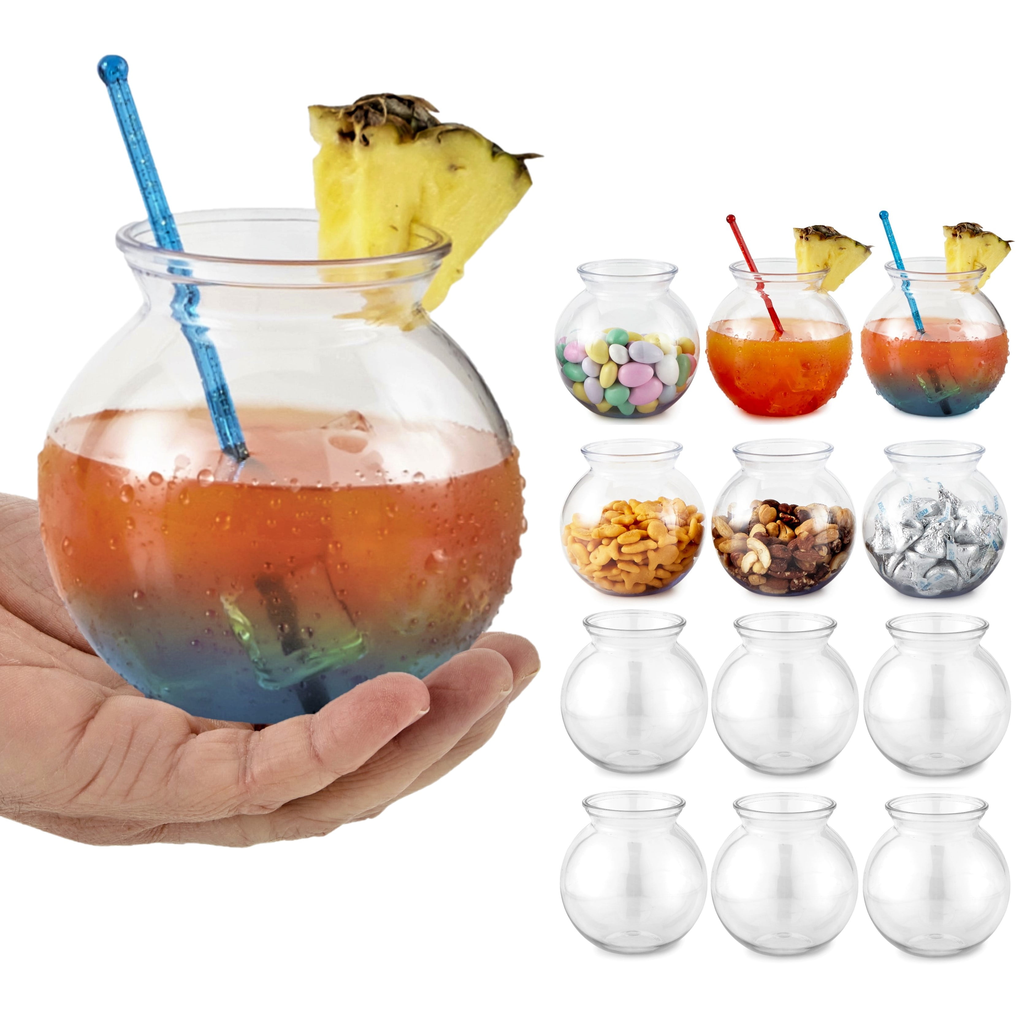Small Round Plastic Fish Bowls for Parties (12 Pack) 16 oz Clear
