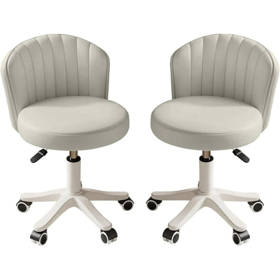 Small Round Rolling Desk Chair Armless Vanity Computer Chair with Low Backrest PU Leather Height Adjustable Swivel Work Spa Chair