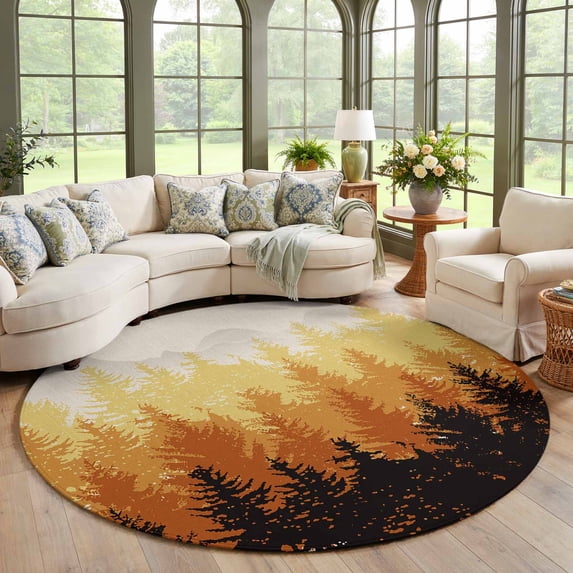 Small Round Rug 3.3ft, Forest Fall Non-Slip Circle Area Rug for Bedroom ...